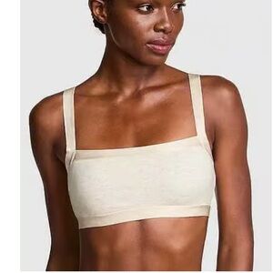 PINK Logo Cotton Straight Neck Bralette Beige Size Medium NEW Victoria's Secret